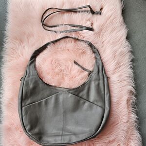 Tano Gray Leather Hobo Bag with Slouchy Silhouette